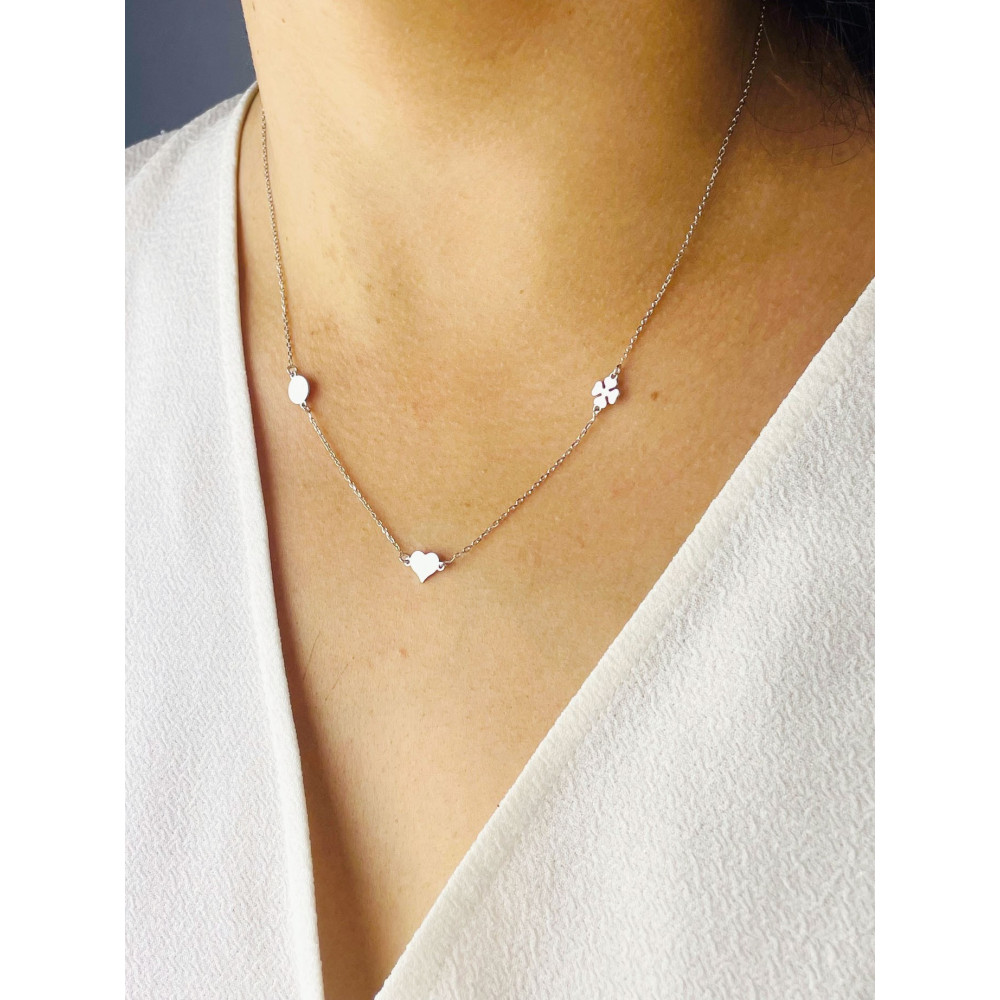 Kleeblatt Herz 925 Silber Halskette Halsband Damen