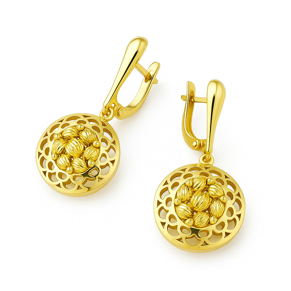 Złote kolczyki duże koła wiszące kółka ażurowe ekskluzywne przestrzenne 3d