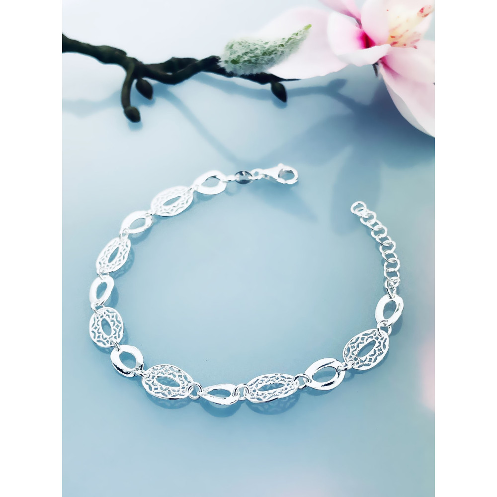 Silber Armband filigran modular - ovale, gewellte Elemente 925