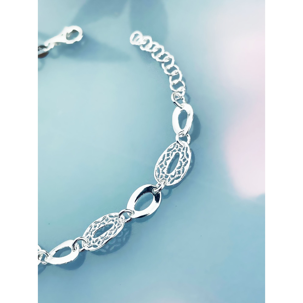 Silber Armband filigran modular - ovale, gewellte Elemente 925