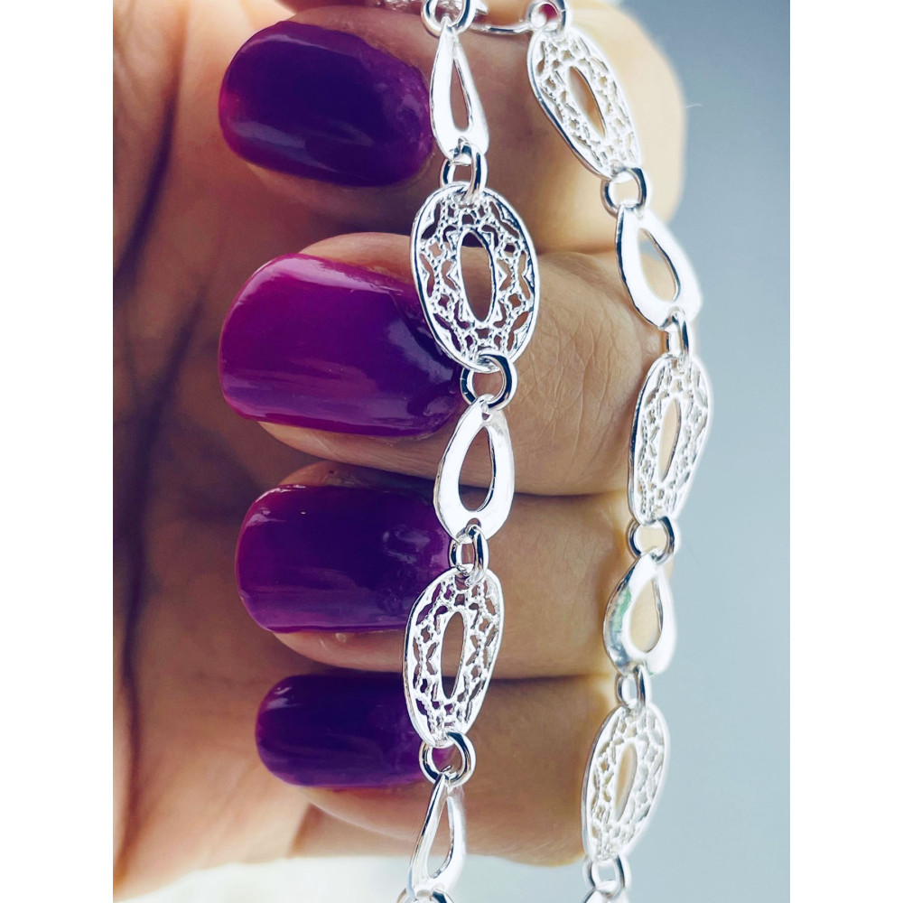 Silber Armband filigran modular - ovale, gewellte Elemente 925