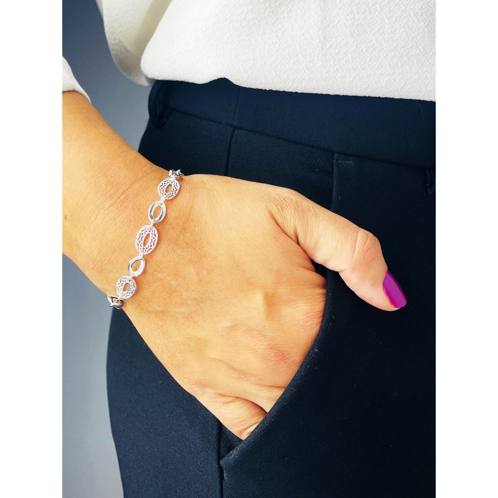 Silber Armband filigran modular - ovale, gewellte Elemente 925