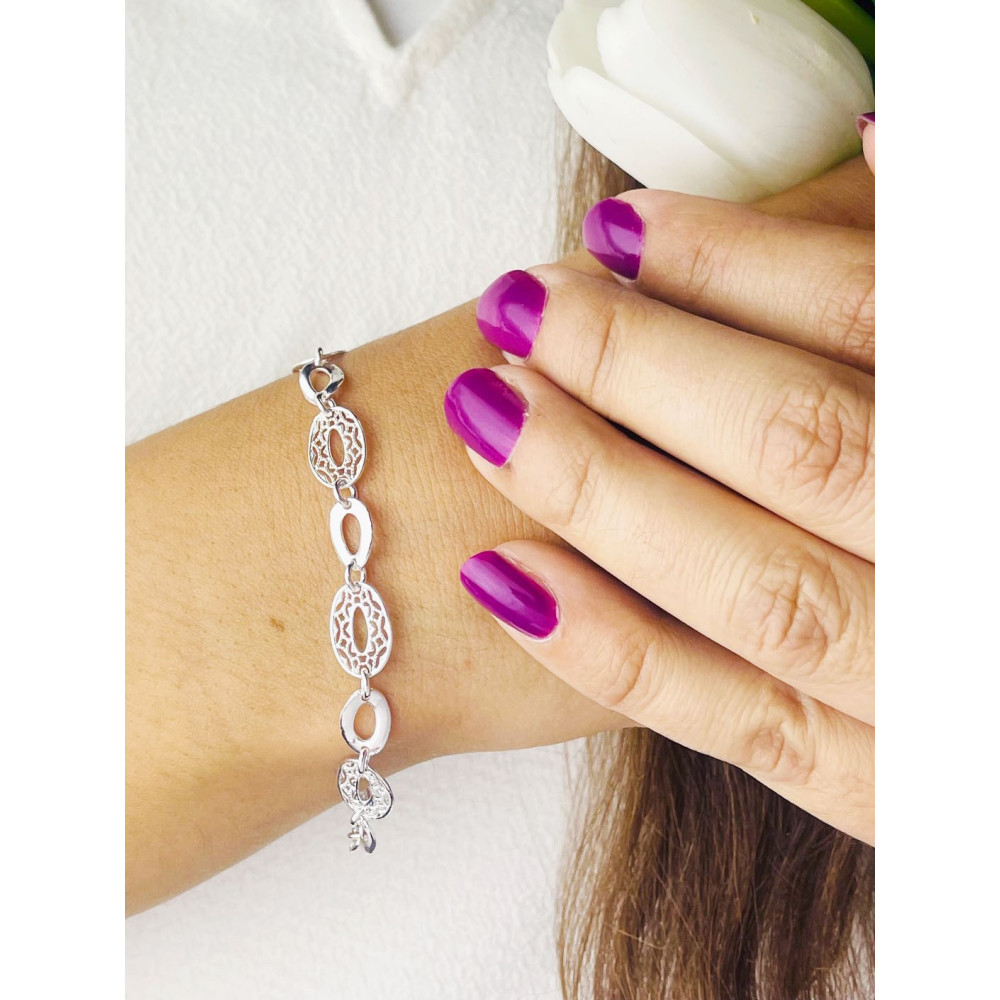 Silber Armband filigran modular - ovale, gewellte Elemente 925