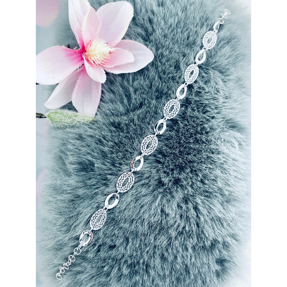 Silber Armband filigran modular - ovale, gewellte Elemente 925