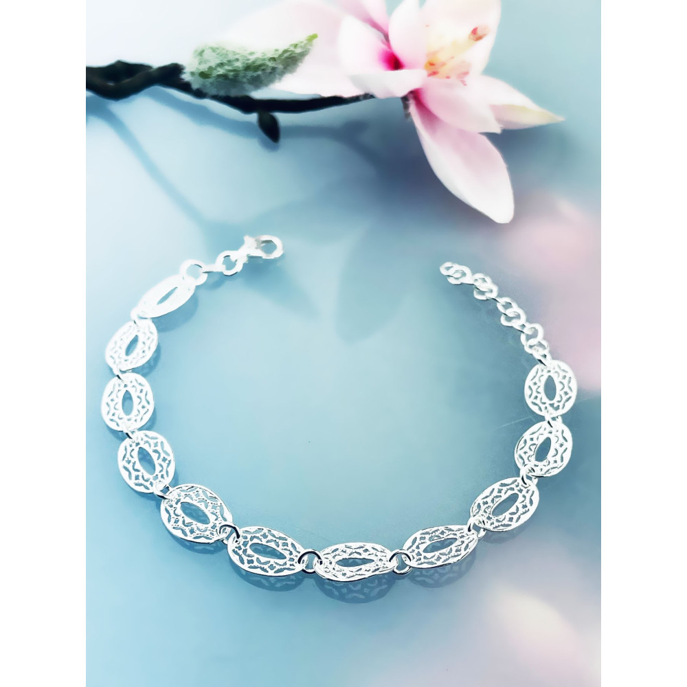 Silber Armband filigran modular - ovale, gewellte Elemente 925