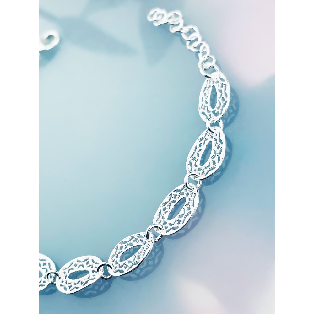 Silber Armband filigran modular - ovale, gewellte Elemente 925