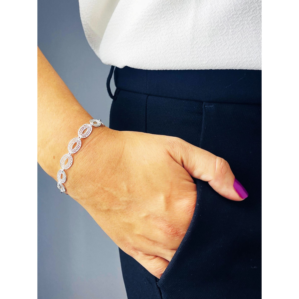 Silber Armband filigran modular - ovale, gewellte Elemente 925