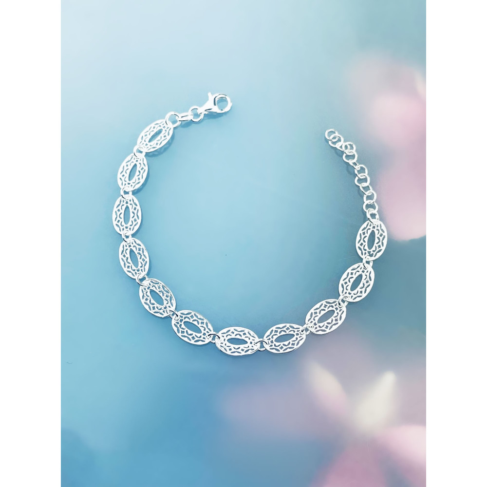 Silber Armband filigran modular - ovale, gewellte Elemente 925