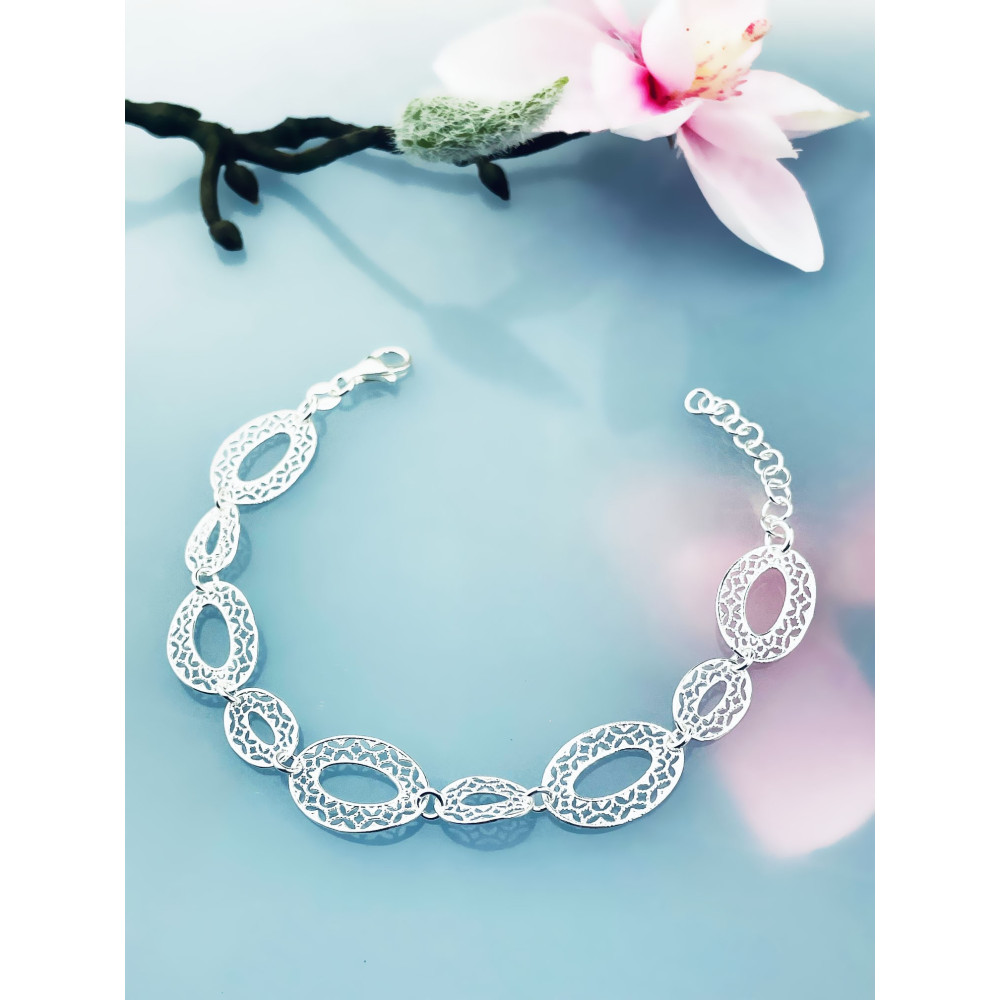 Silber Armband filigran modular - ovale, gewellte Elemente 925