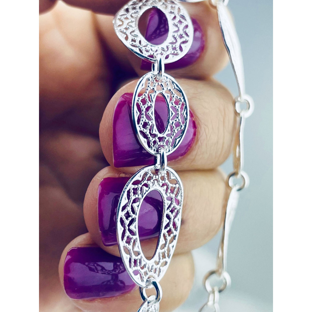 Silber Armband filigran modular - ovale, gewellte Elemente 925