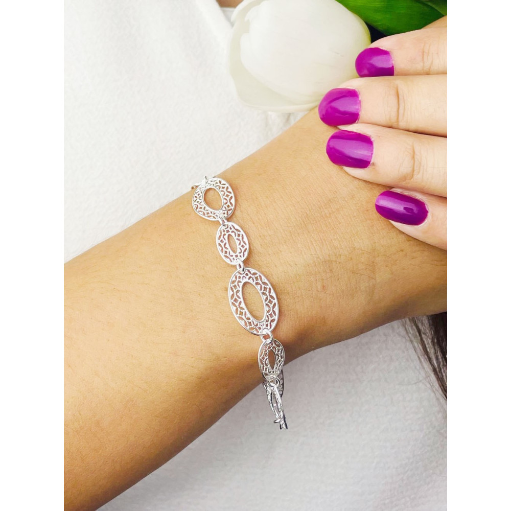 Silber Armband filigran modular - ovale, gewellte Elemente 925