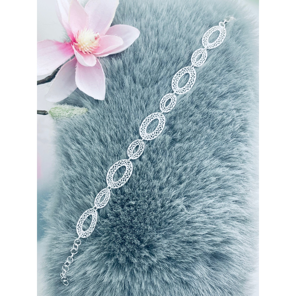 Silber Armband filigran modular - ovale, gewellte Elemente 925
