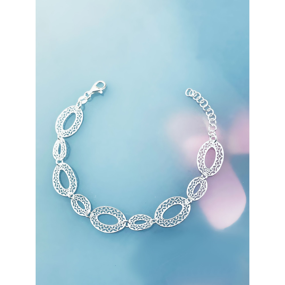 Silber Armband filigran modular - ovale, gewellte Elemente 925