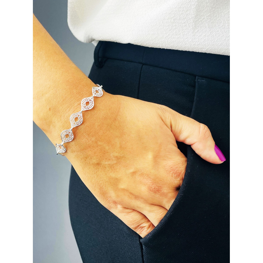 Srebrna bransoletka ażurowa kocie oko