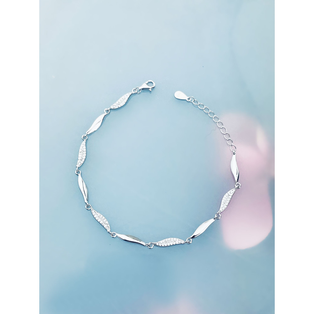 Silberarmband 925 Damen mit Zirkonia Blattdesign verstellbar