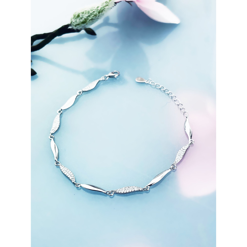 Silberarmband 925 Damen mit Zirkonia Blattdesign verstellbar