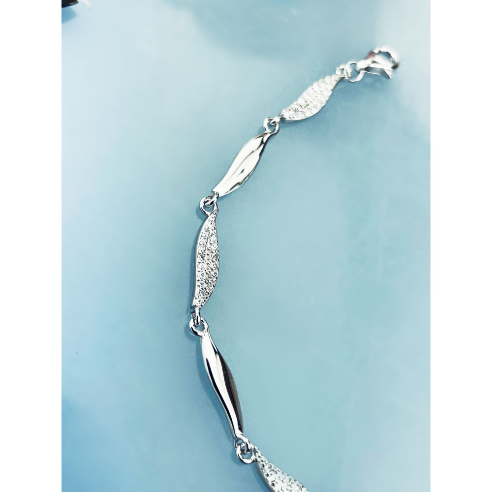 Silberarmband 925 Damen mit Zirkonia Blattdesign verstellbar