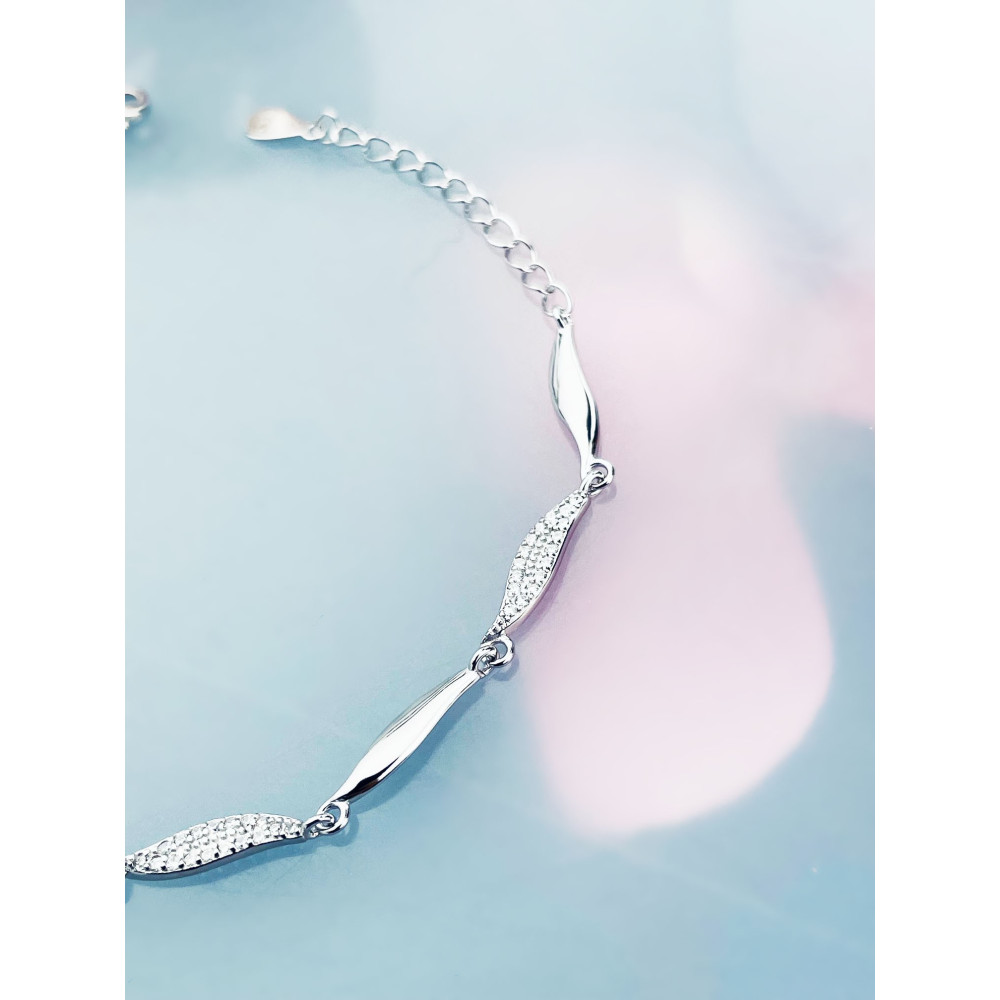 Silberarmband 925 Damen mit Zirkonia Blattdesign verstellbar