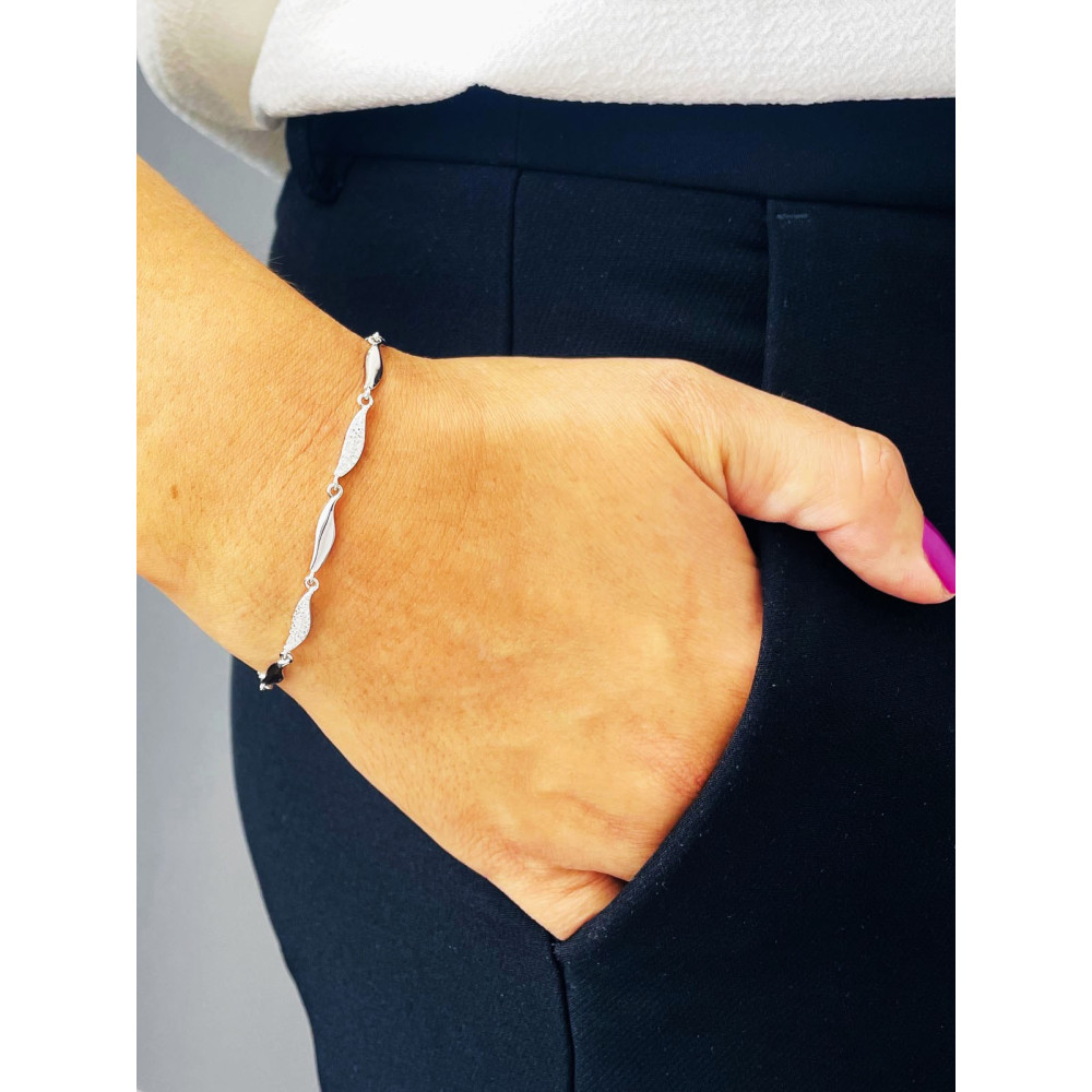 Silberarmband 925 Damen mit Zirkonia Blattdesign verstellbar