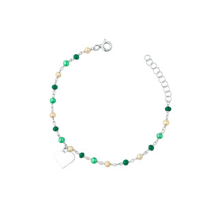 Silberarmband 925 mit grünen Natursteinen und herzförmigem Anhänger – verstellbar, Boho-Stil