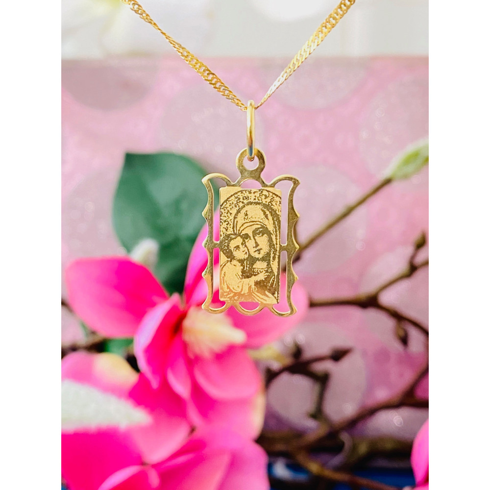 Złoty Medalik Zawieszka Matka Boska z Dzieciątkiem Jezus