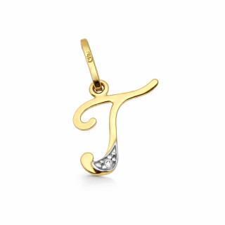 Złoty wisiorek zawieszka ozdobna literka T z cyrkoniami