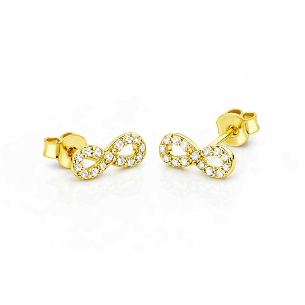 Infinity Ohrringe mit Zirkonia Ohrhänger Ohrstecker Ohrschmuck Paar Gelbgold 585er 14KT