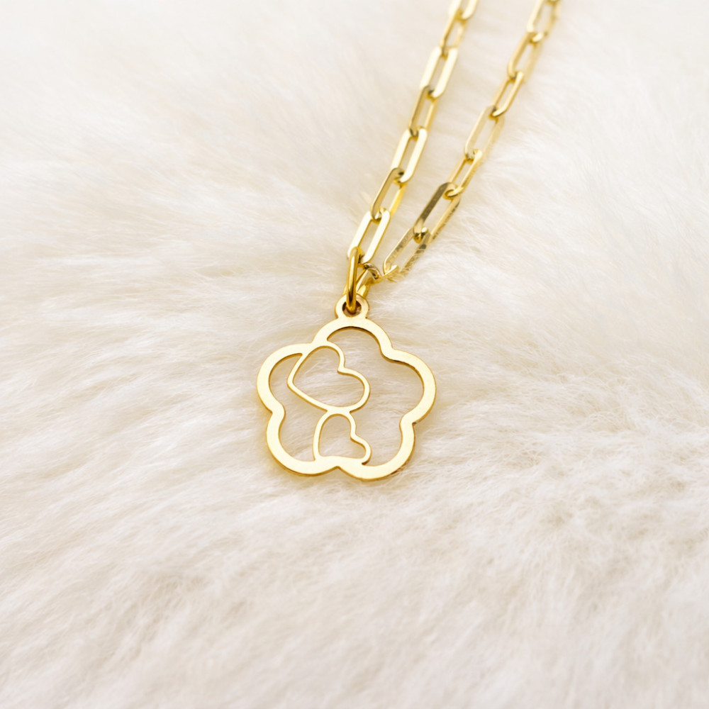 Złoty wisiorek zawieszka ażurowa serce koniczynka