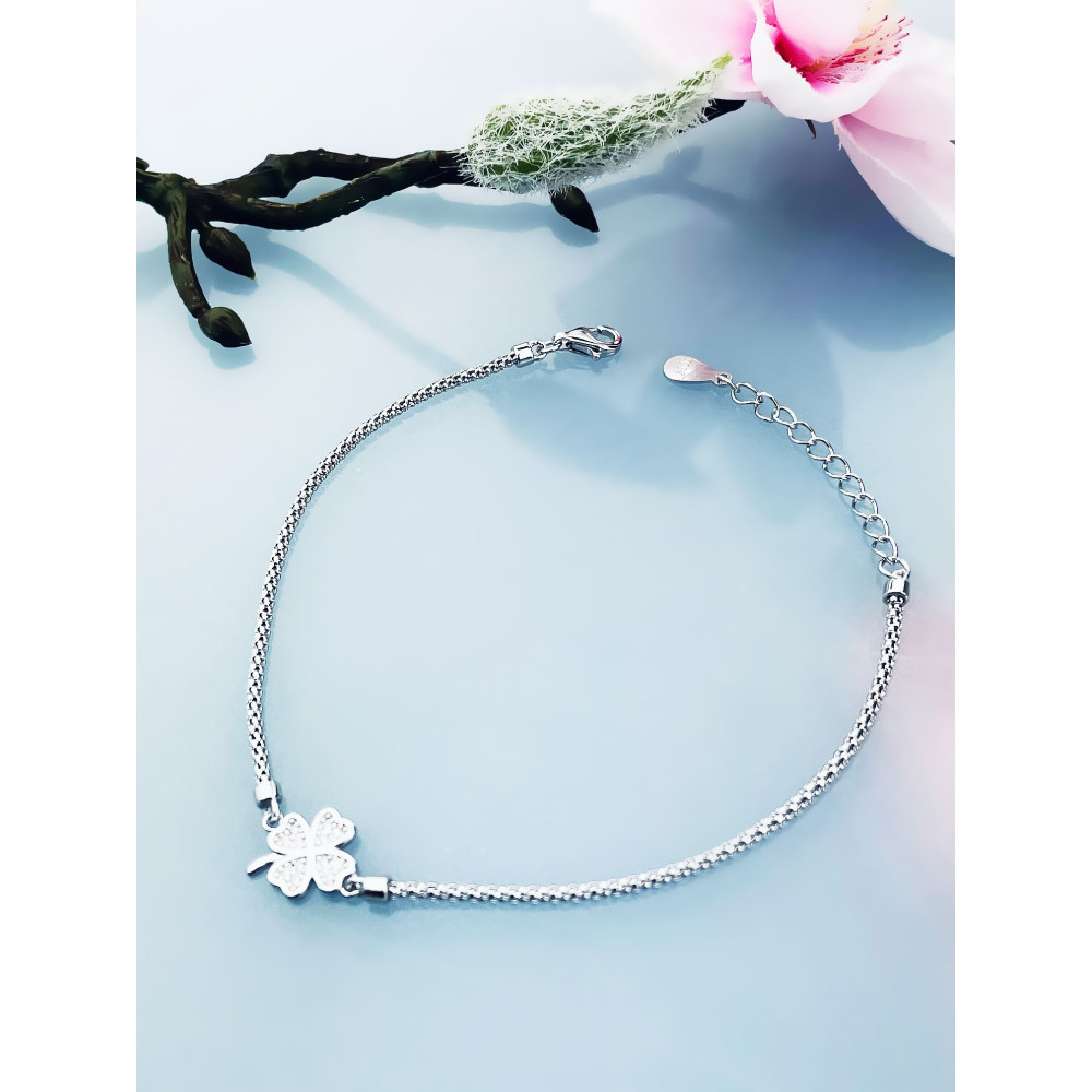 Silberarmband 925 mit Kleeblatt mit Zirkonia