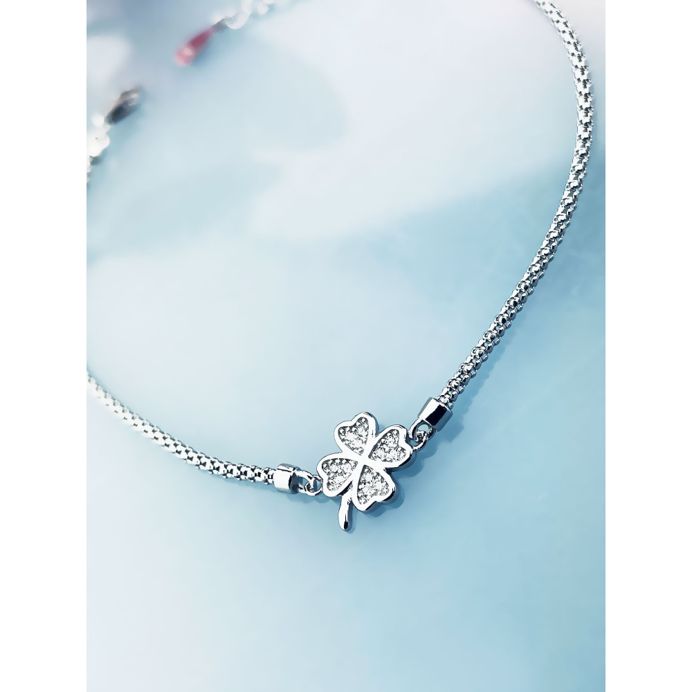 Silberarmband 925 mit Kleeblatt mit Zirkonia