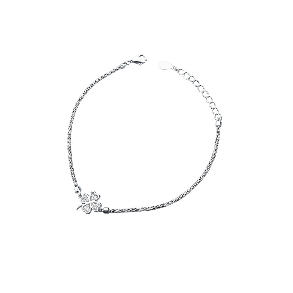 Silberarmband 925 mit Kleeblatt mit Zirkonia