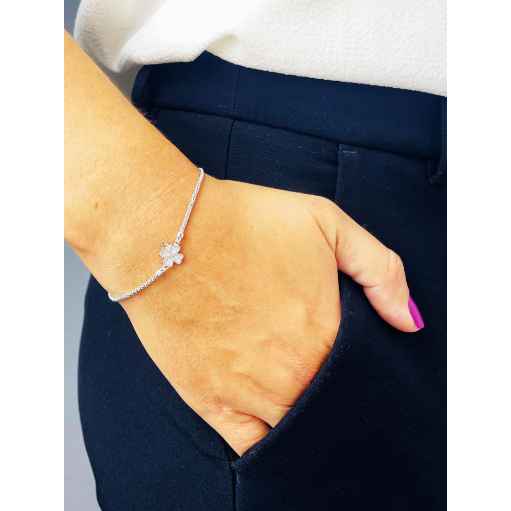 Silberarmband 925 mit Kleeblatt mit Zirkonia