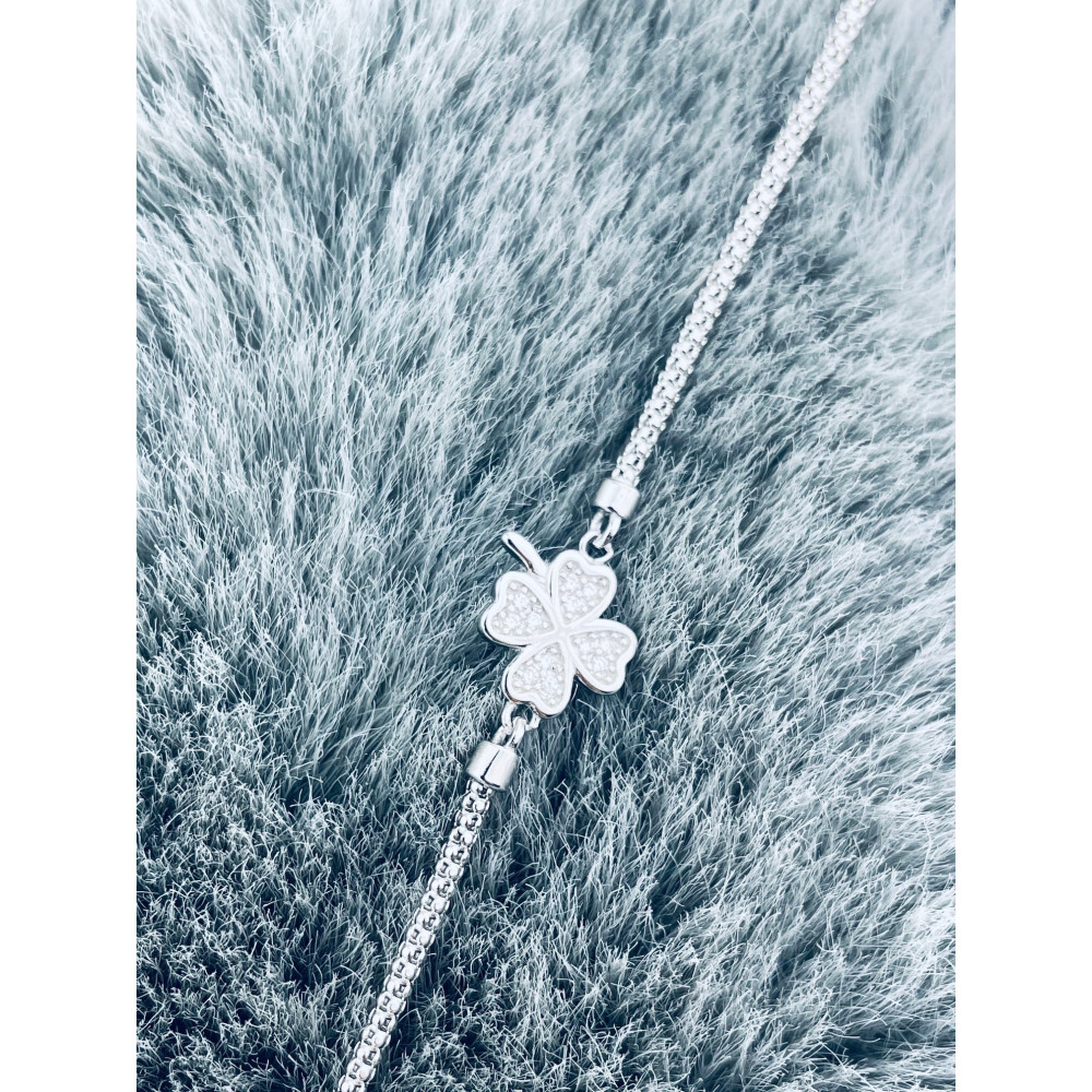 Silberarmband 925 mit Kleeblatt mit Zirkonia