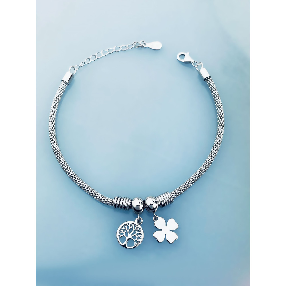 Silberarmband 925 mit Kleeblatt und Baum