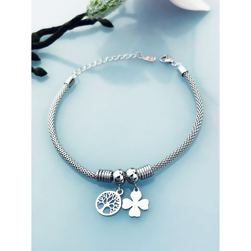 Silberarmband 925 mit Kleeblatt und Baum