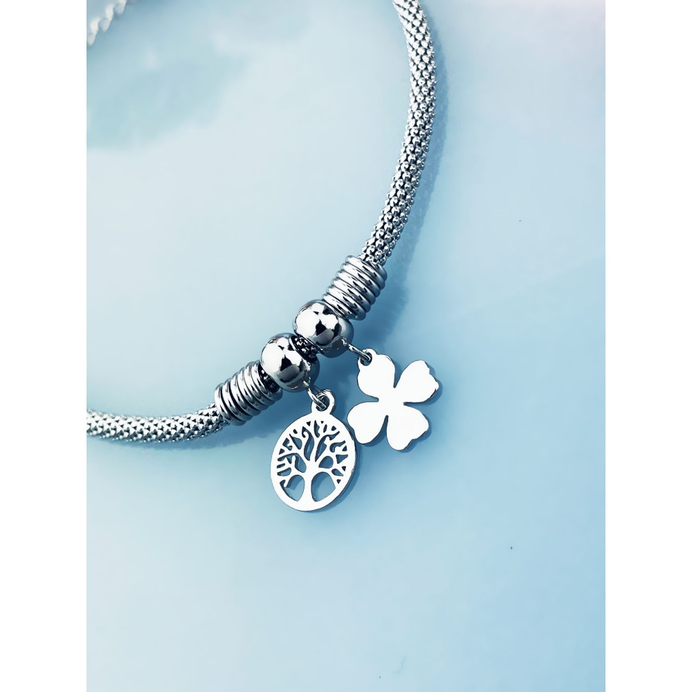 Silberarmband 925 mit Kleeblatt und Baum