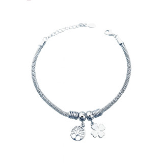 Silberarmband 925 mit Kleeblatt und Baum