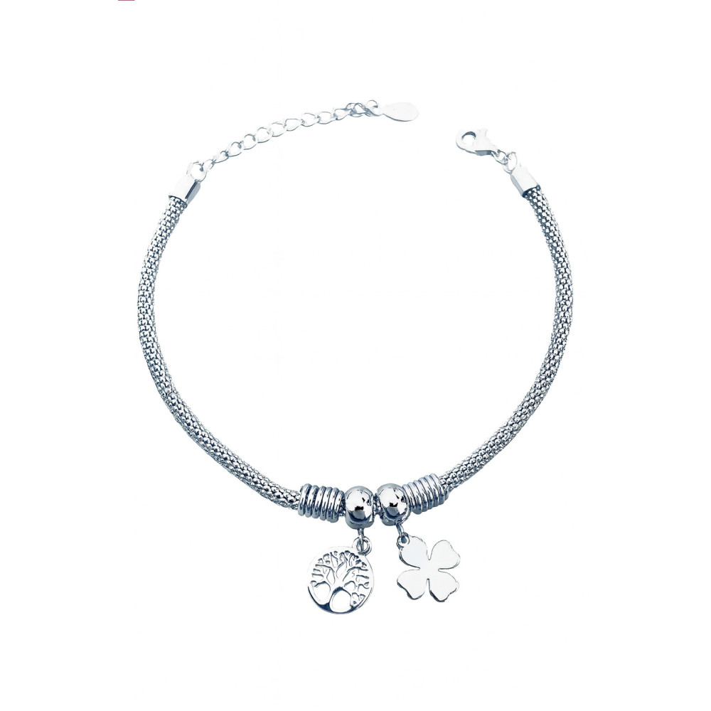 Silberarmband 925 mit Kleeblatt und Baum