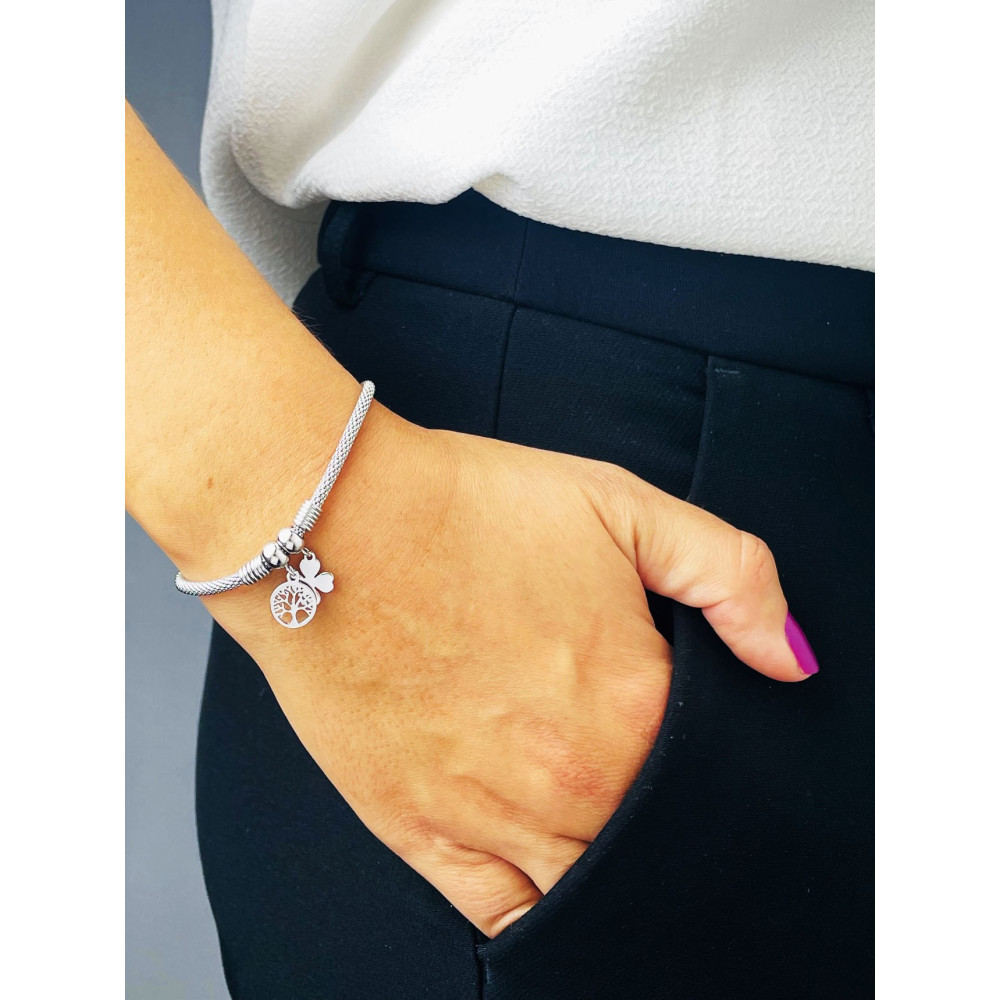 Silberarmband 925 mit Kleeblatt und Baum