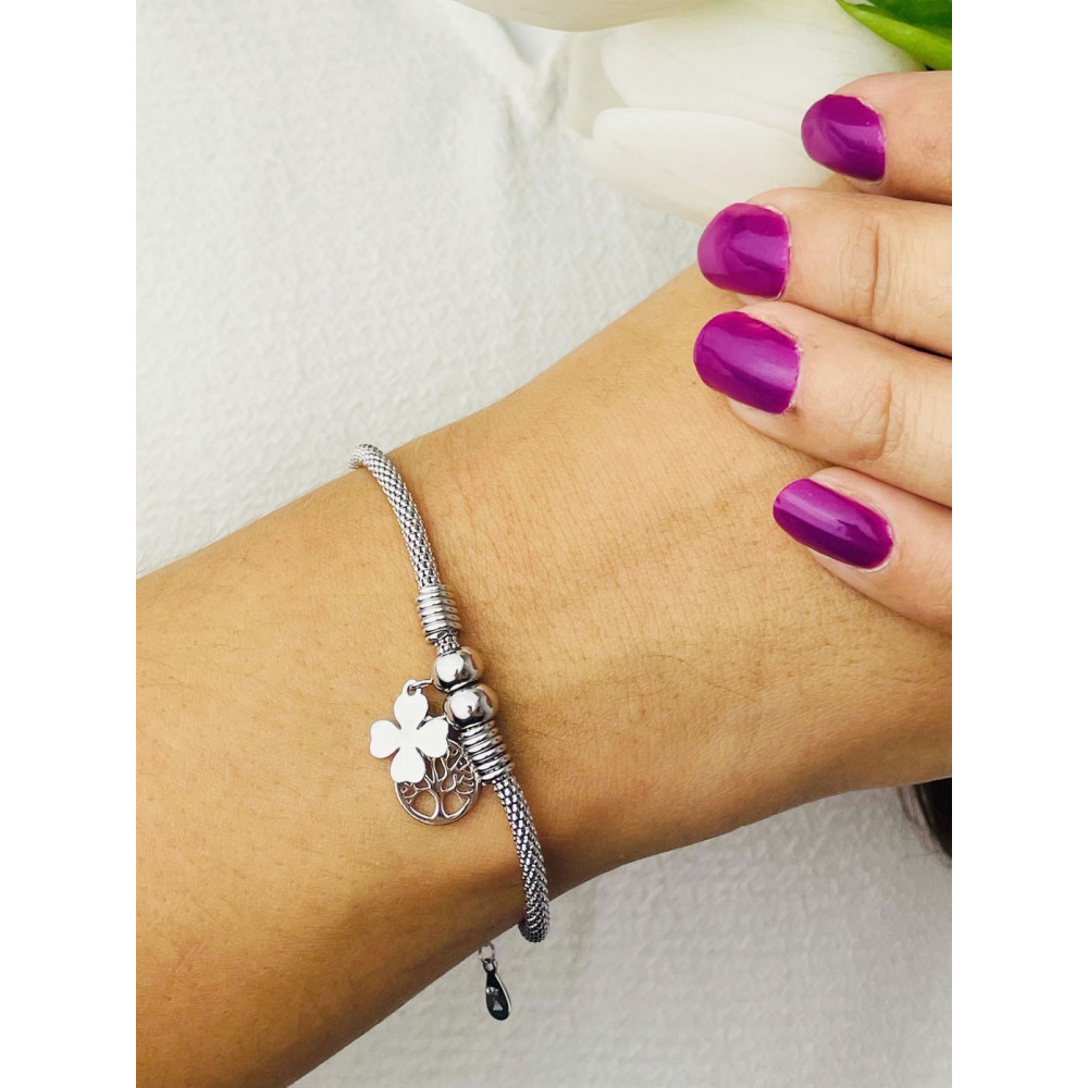 Silberarmband 925 mit Kleeblatt und Baum