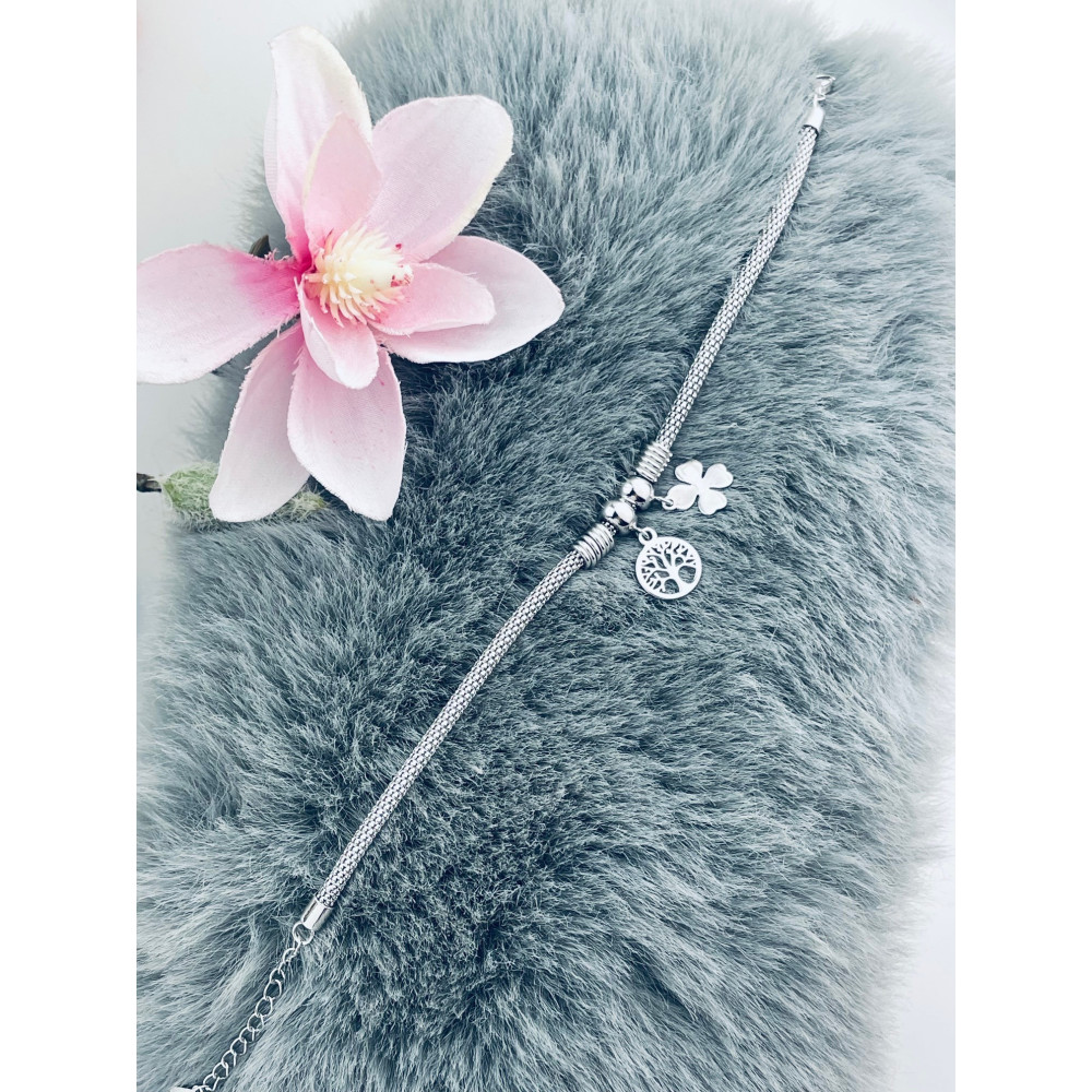 Silberarmband 925 mit Kleeblatt und Baum