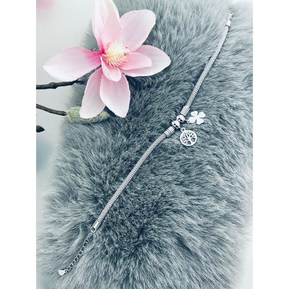 Silberarmband 925 mit Kleeblatt und Baum