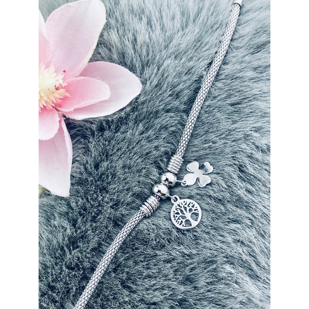 Silberarmband 925 mit Kleeblatt und Baum