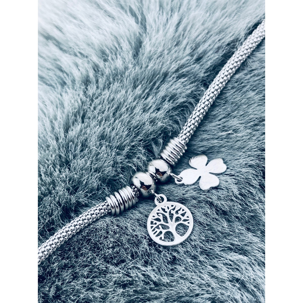 Silberarmband 925 mit Kleeblatt und Baum