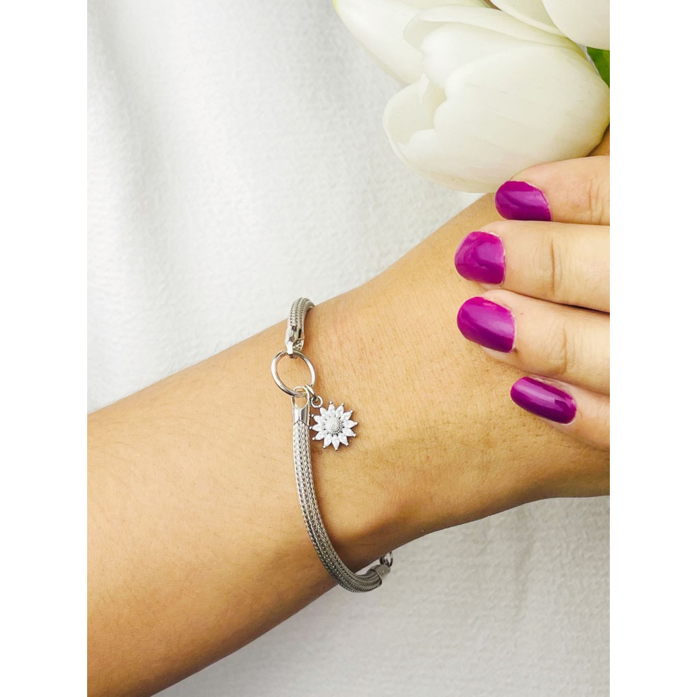 Silberarmband 925 mit Blume mit Zirkonia