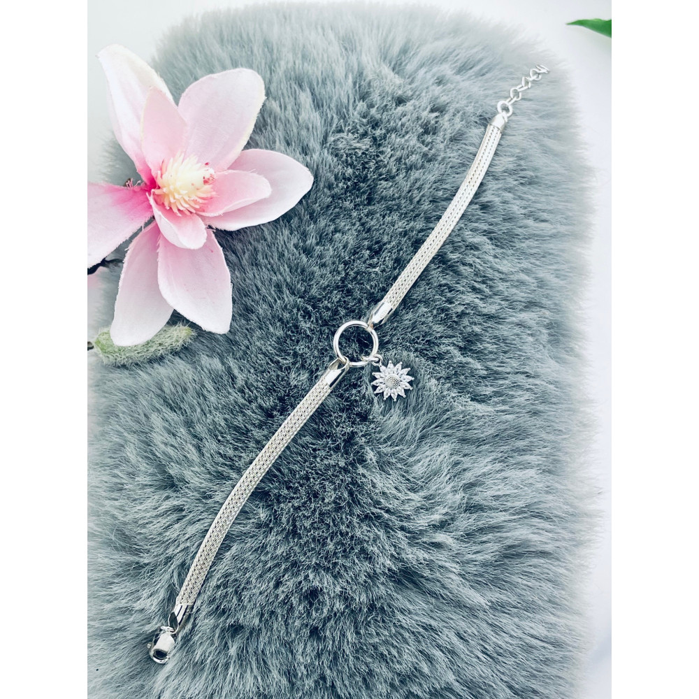 Silberarmband 925 mit Blume mit Zirkonia