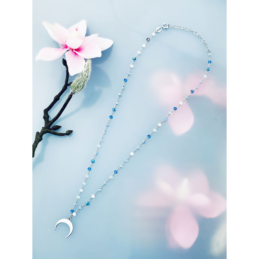 925 Silber Halskette mit blauen Steinen und Mond