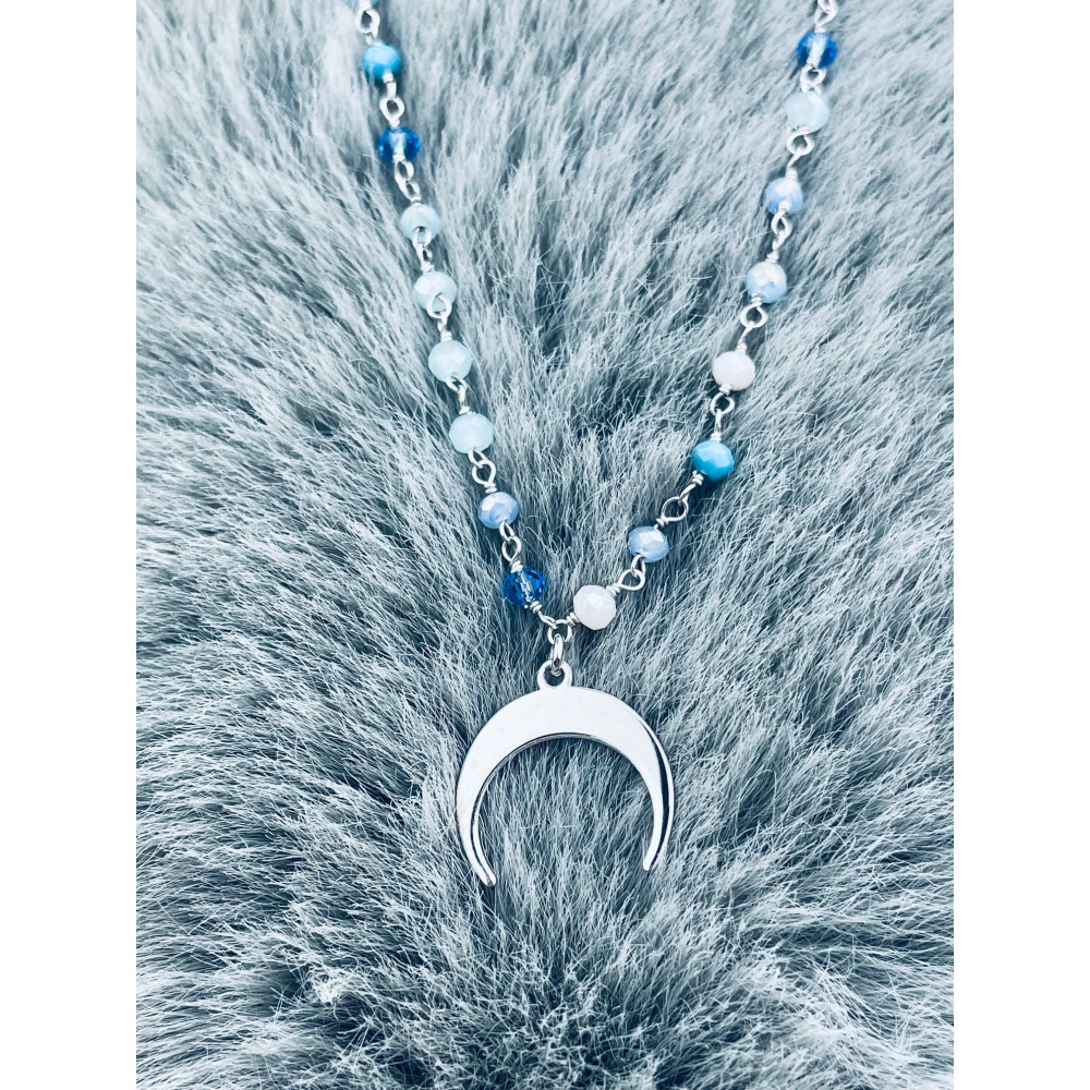 925 Silber Halskette mit blauen Steinen und Mond