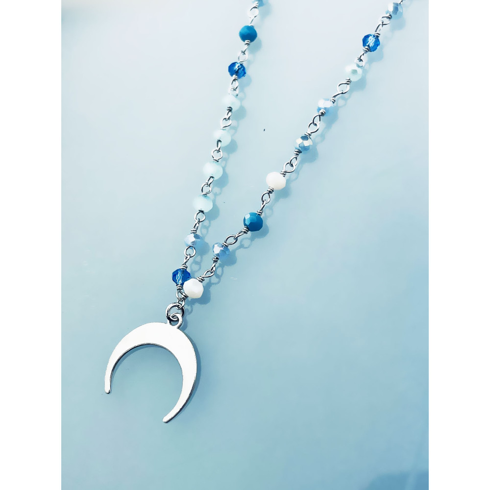 925 Silber Halskette mit blauen Steinen und Mond