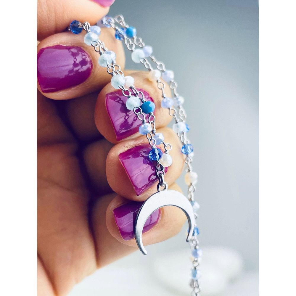 925 Silber Halskette mit blauen Steinen und Mond